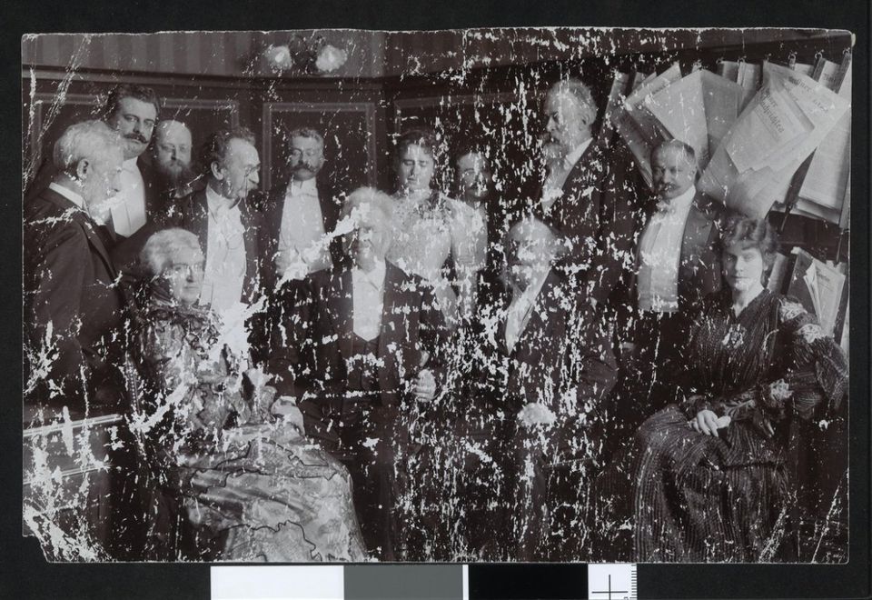 Before: Badly flaked group photo, Norway, c. 1900